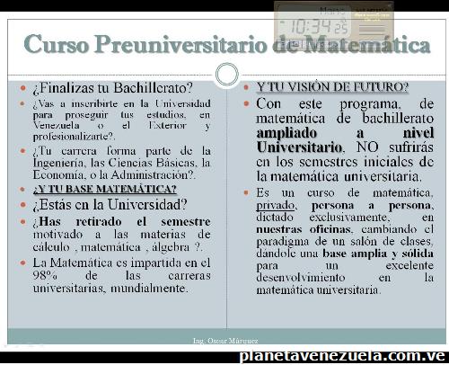 Curso Preuniversitario de Matemática precálculo en Caracas Distrito